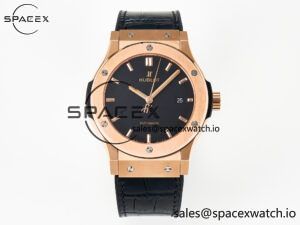 Classic Fusion 42mm RG JJF 1:1 Best Edition Black Dial on Black Gummy Leather Strap