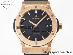 Classic Fusion 42mm RG JJF 1:1 Best Edition Black Dial on Black Gummy Leather Strap - Image 2