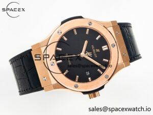 Classic Fusion 42mm RG JJF 1:1 Best Edition Black Dial on Black Gummy Leather Strap - Image 7