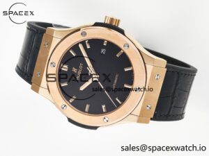 Classic Fusion 42mm RG JJF 1:1 Best Edition Black Dial on Black Gummy Leather Strap - Image 8