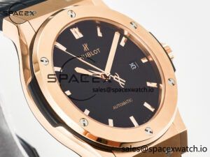 Classic Fusion 42mm RG JJF 1:1 Best Edition Black Dial on Black Gummy Leather Strap - Image 3