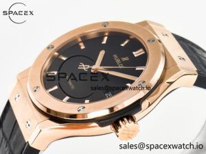 Classic Fusion 42mm RG JJF 1:1 Best Edition Black Dial on Black Gummy Leather Strap - Image 5