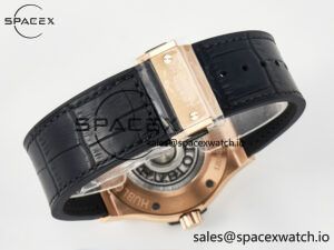 Classic Fusion 42mm RG JJF 1:1 Best Edition Black Dial on Black Gummy Leather Strap - Image 15