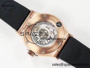 Classic Fusion 42mm RG JJF 1:1 Best Edition Black Dial on Black Gummy Leather Strap - Image 16