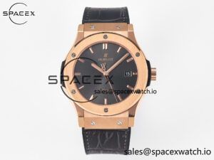 Classic Fusion 42mm RG JJF 1:1 Best Edition Gray Dial on Black Gummy Leather Strap