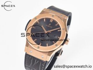 Classic Fusion 42mm RG JJF 1:1 Best Edition Gray Dial on Black Gummy Leather Strap - Image 4
