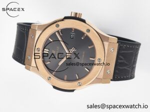 Classic Fusion 42mm RG JJF 1:1 Best Edition Gray Dial on Black Gummy Leather Strap - Image 7