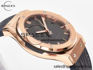 Classic Fusion 42mm RG JJF 1:1 Best Edition Gray Dial on Black Gummy Leather Strap - Image 6