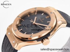 Classic Fusion 42mm RG JJF 1:1 Best Edition Gray Dial on Black Gummy Leather Strap - Image 5