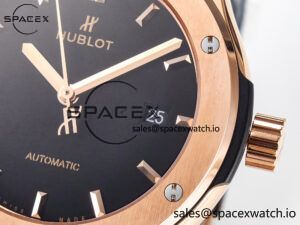 Classic Fusion 42mm RG JJF 1:1 Best Edition Black Dial on Black Gummy Leather Strap - Image 10