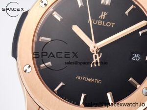 Classic Fusion 42mm RG JJF 1:1 Best Edition Black Dial on Black Gummy Leather Strap - Image 11