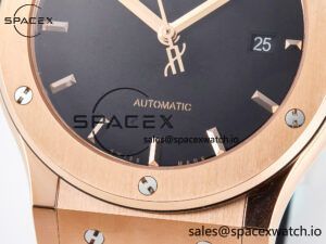 Classic Fusion 42mm RG JJF 1:1 Best Edition Black Dial on Black Gummy Leather Strap - Image 12