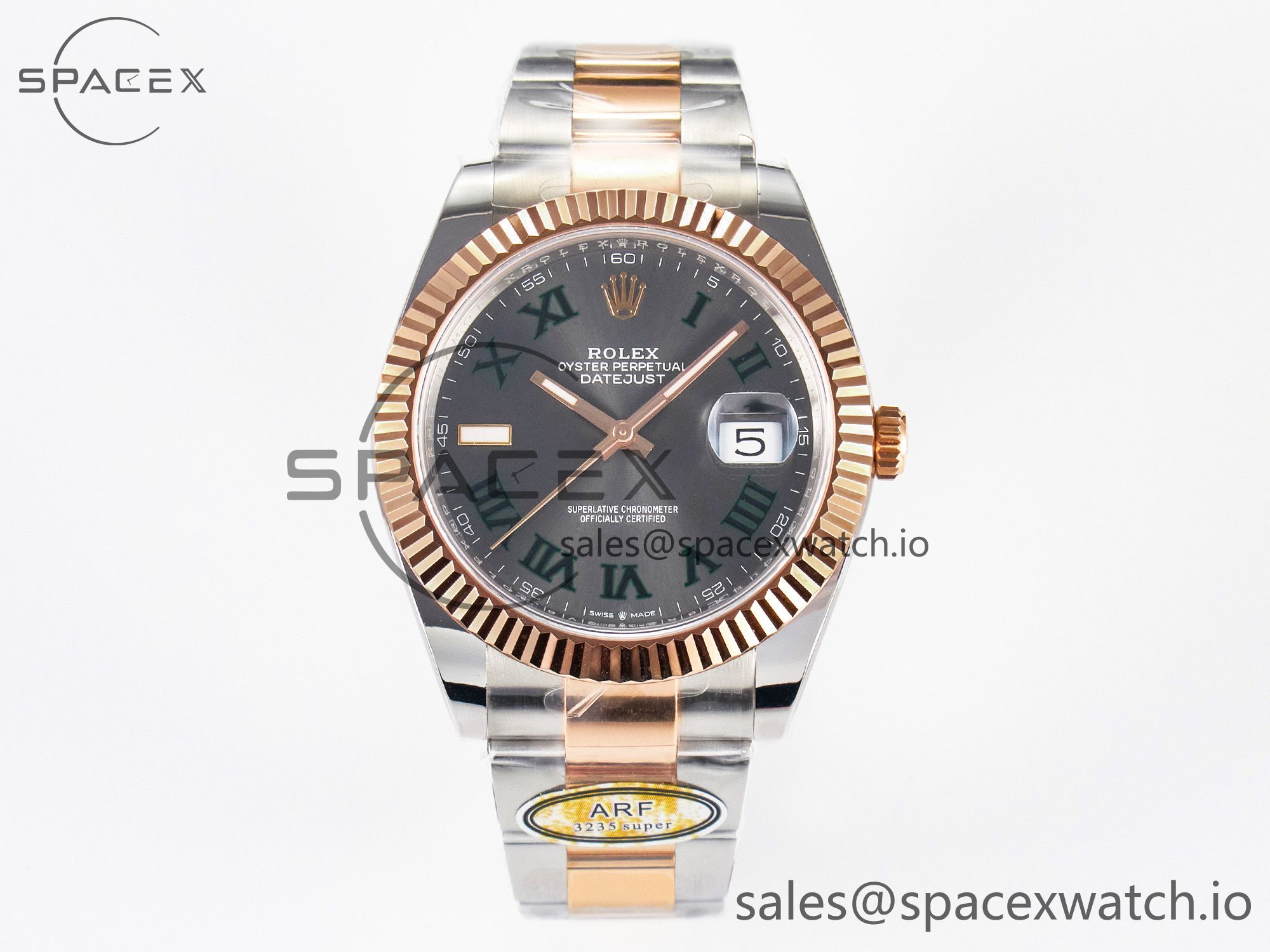 IMG_9765 拷贝 DateJust 41 126331 ARF 1:1 Best Edition 904L Steel Gray Dial Green Roman Marker on SS/RG Oyster Bracelet SH3235(Gain Weight) - Image 1