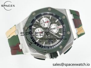 Royal Oak Offshore 44mm SS TKF 1:1 Best Edition Green Dial on Green Camou Rubber Strap A3126 - Image 7