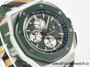 Royal Oak Offshore 44mm SS TKF 1:1 Best Edition Green Dial on Green Camou Rubber Strap A3126 - Image 3