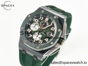 Royal Oak Offshore 44mm Black Ceramic TKF 1:1 Best Edition Green Dial on Green Rubber Strap A3126 - Image 4