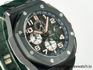 Royal Oak Offshore 44mm Black Ceramic TKF 1:1 Best Edition Green Dial on Green Rubber Strap A3126 - Image 3