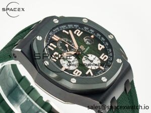 Royal Oak Offshore 44mm Black Ceramic TKF 1:1 Best Edition Green Dial on Green Rubber Strap A3126 - Image 6