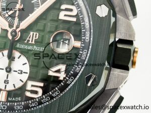 Royal Oak Offshore 44mm Black Ceramic TKF 1:1 Best Edition Green Dial on Green Rubber Strap A3126 - Image 10