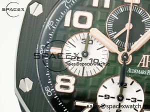 Royal Oak Offshore 44mm Black Ceramic TKF 1:1 Best Edition Green Dial on Green Rubber Strap A3126 - Image 12