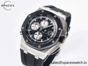 Royal Oak Offshore 44mm Black Ceramic SS TKF 1:1 Best Edition Black/White Dial on Black Rubber Strap A3126 - Image 4