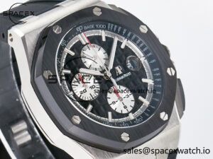 Royal Oak Offshore 44mm Black Ceramic SS TKF 1:1 Best Edition Black/White Dial on Black Rubber Strap A3126 - Image 3