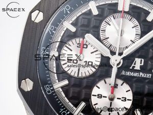 Royal Oak Offshore 44mm Black Ceramic SS TKF 1:1 Best Edition Black/White Dial on Black Rubber Strap A3126 - Image 12