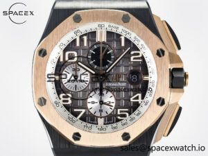 Royal Oak Offshore 44mm Black Ceramic TKF 1:1 Best Edition Gray Dial RG Bezel on Black Rubber Strap A3126 - Image 2