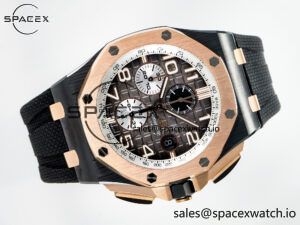 Royal Oak Offshore 44mm Black Ceramic TKF 1:1 Best Edition Gray Dial RG Bezel on Black Rubber Strap A3126 - Image 7