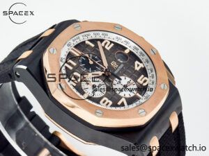 Royal Oak Offshore 44mm Black Ceramic TKF 1:1 Best Edition Gray Dial RG Bezel on Black Rubber Strap A3126 - Image 6