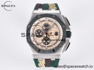 Royal Oak Offshore 44mm SS TKF 1:1 Best Edition Cream Dial on Green Camou Rubber Strap A3126