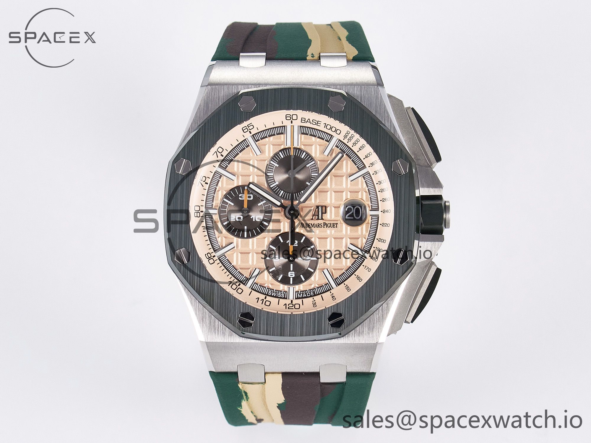 IMG_3105 拷贝 Royal Oak Offshore 44mm SS TKF 1:1 Best Edition Cream Dial on Green Camou Rubber Strap A3126 - Image 1