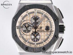 Royal Oak Offshore 44mm SS TKF 1:1 Best Edition Cream Dial on Green Camou Rubber Strap A3126 - Image 2