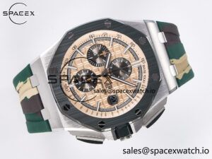 Royal Oak Offshore 44mm SS TKF 1:1 Best Edition Cream Dial on Green Camou Rubber Strap A3126 - Image 7