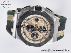 Royal Oak Offshore 44mm SS TKF 1:1 Best Edition Cream Dial on Green Camou Rubber Strap A3126 - Image 8