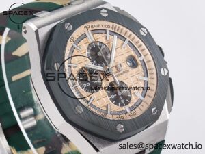 Royal Oak Offshore 44mm SS TKF 1:1 Best Edition Cream Dial on Green Camou Rubber Strap A3126 - Image 3