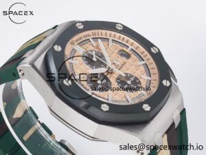 Royal Oak Offshore 44mm SS TKF 1:1 Best Edition Cream Dial on Green Camou Rubber Strap A3126 - Image 6
