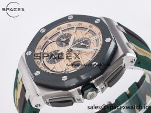 Royal Oak Offshore 44mm SS TKF 1:1 Best Edition Cream Dial on Green Camou Rubber Strap A3126 - Image 5