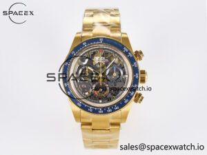 Daytona Artisans Skeleton YG ADGF Best Edition Blue Ceramic Bezel Skeleton Dial on YG Oyster Bracelet SA4130