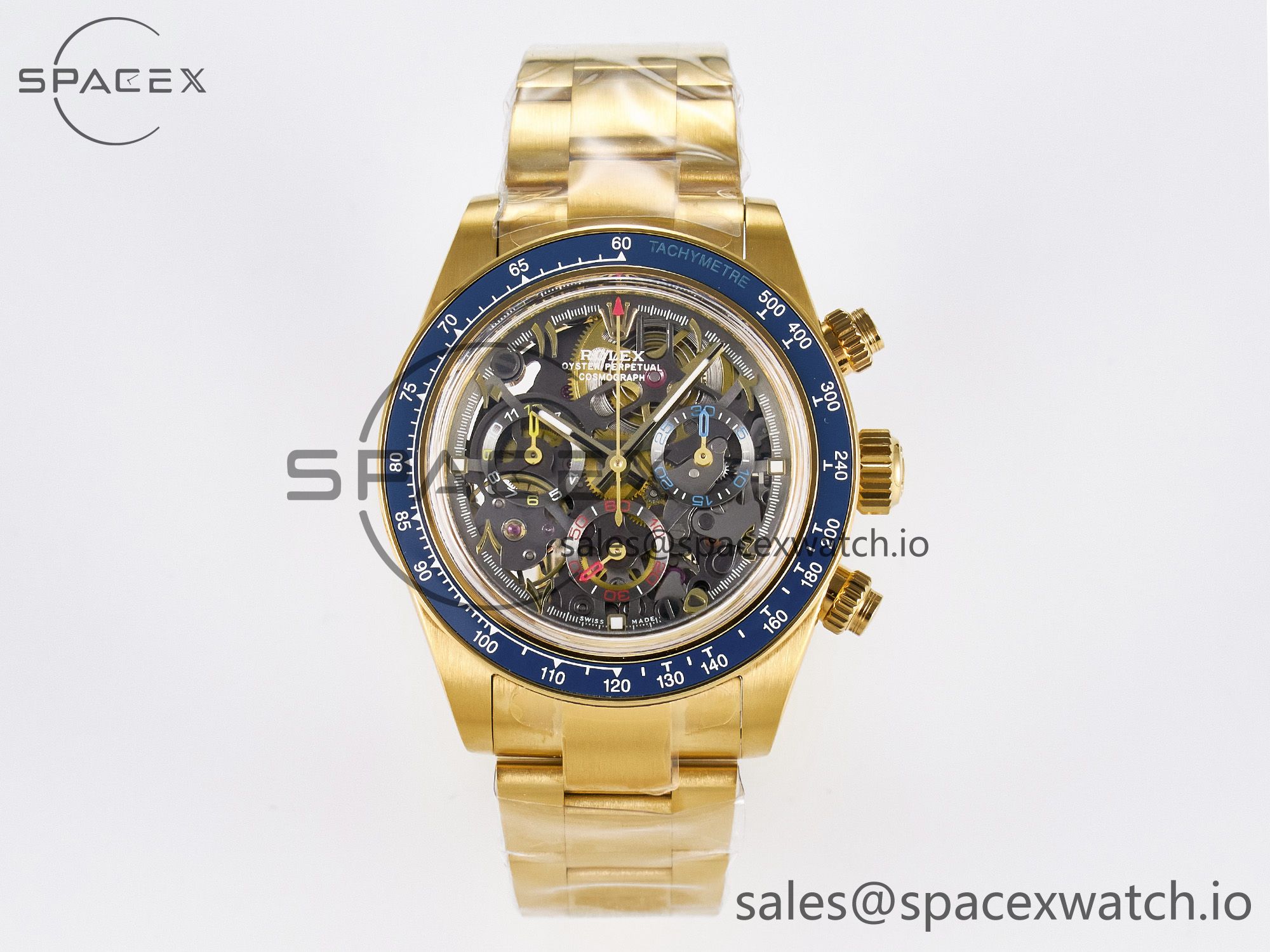 IMG_3362 拷贝 Daytona Artisans Skeleton YG ADGF Best Edition Blue Ceramic Bezel Skeleton Dial on YG Oyster Bracelet SA4130 - Image 1