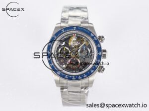 Daytona Artisans Skeleton SS ADGF Best Edition Blue Ceramic Bezel Skeleton Dial on SS Oyster Bracelet SA4130