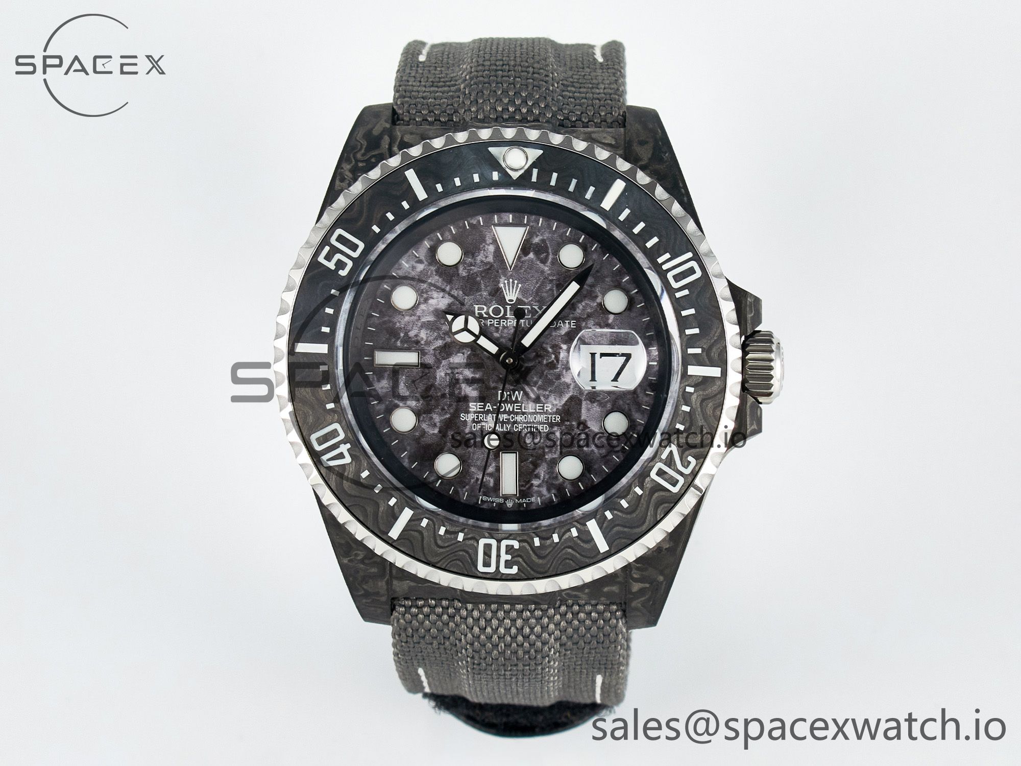 IMG_3599 拷贝 Sea Dweller 43mm Black Carbon DIWF Best Edition Gray Dial on Gray Nylon Strap A2824 V2 - Image 1