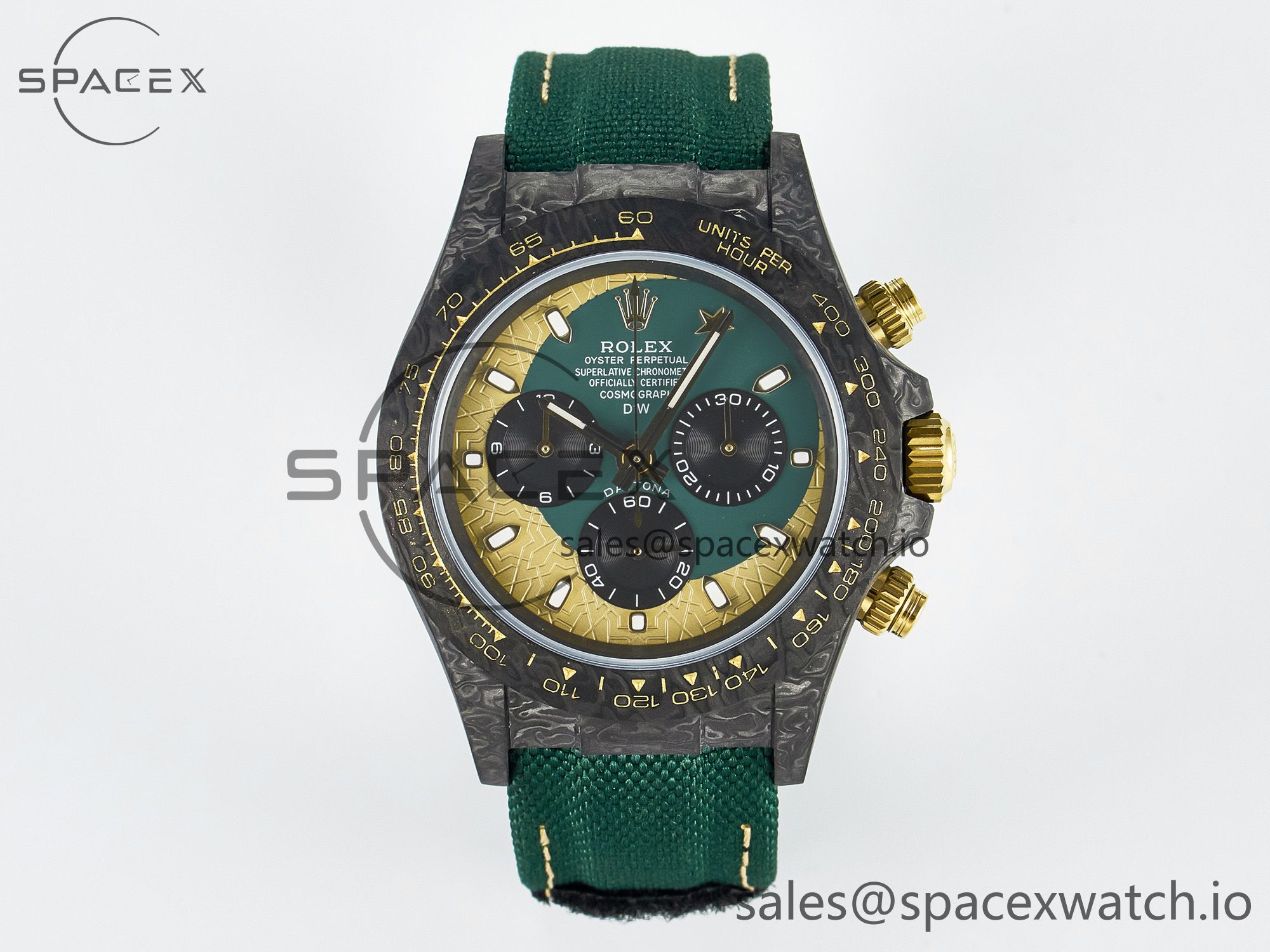 IMG_3619 拷贝 Daytona DIW Carbon Case and Bezel DIWF Edition Green/YG Dial on Green Nylon Strap A7750 - Image 1