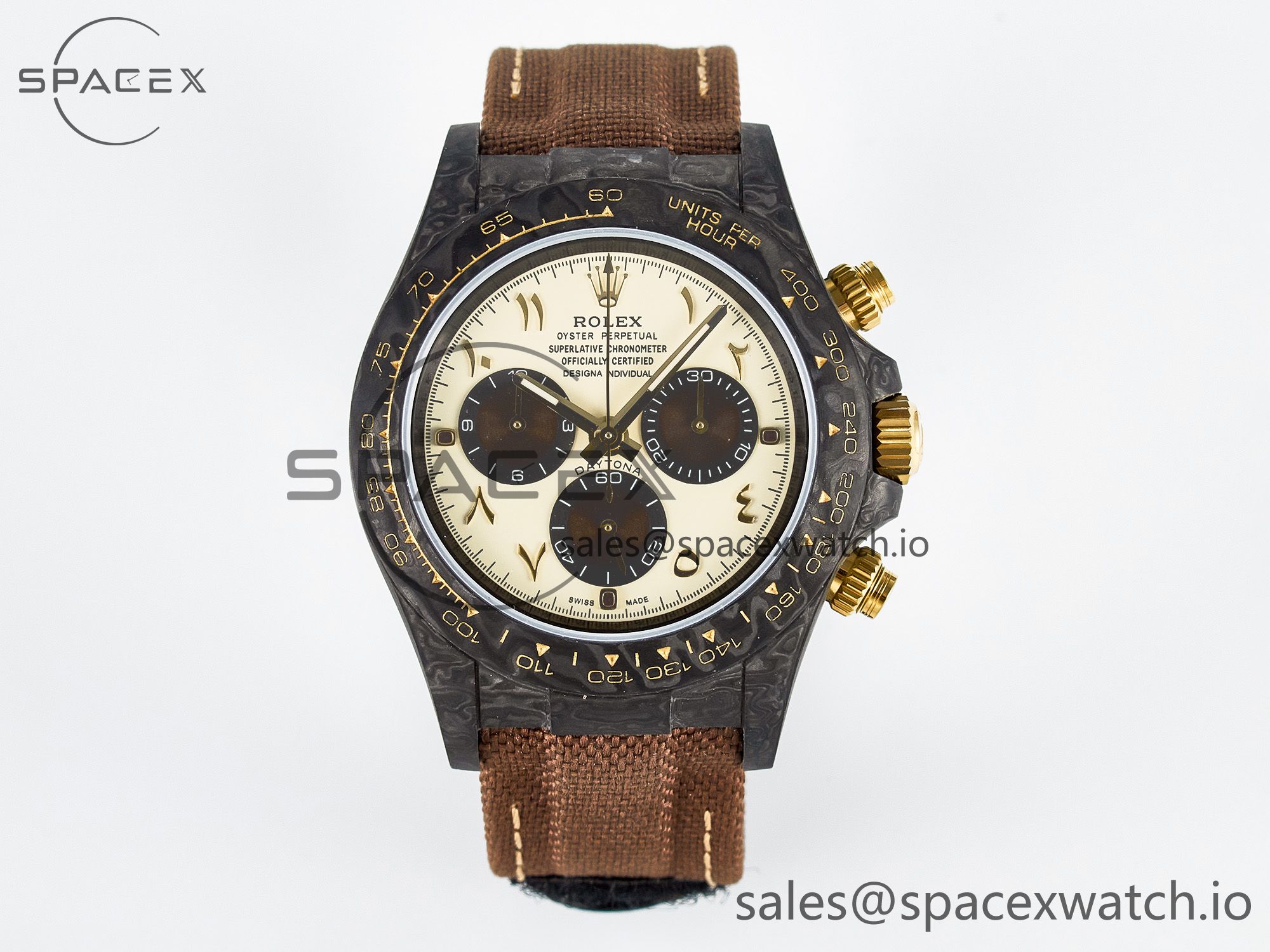 IMG_3660 拷贝 Daytona DIW Carbon Case and Bezel DIWF Edition Yellow Arabic Dial on Brown Nylon Strap A7750 - Image 1