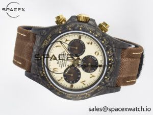 Daytona DIW Carbon Case and Bezel DIWF Edition Yellow Arabic Dial on Brown Nylon Strap A7750 - Image 8