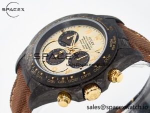 Daytona DIW Carbon Case and Bezel DIWF Edition Yellow Arabic Dial on Brown Nylon Strap A7750 - Image 5