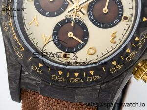 Daytona DIW Carbon Case and Bezel DIWF Edition Yellow Arabic Dial on Brown Nylon Strap A7750 - Image 11