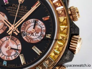 Daytona DIW Carbon Case DIWF Edition Black Dial Rainbow Diamonds Bezel on Brown Nylon Strap A7750 - Image 10