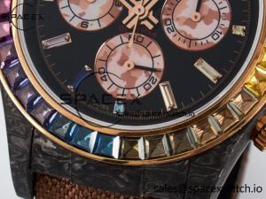 Daytona DIW Carbon Case DIWF Edition Black Dial Rainbow Diamonds Bezel on Brown Nylon Strap A7750 - Image 11