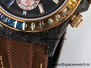 Daytona DIW Carbon Case DIWF Edition Black Dial Rainbow Diamonds Bezel on Brown Nylon Strap A7750 - Image 13